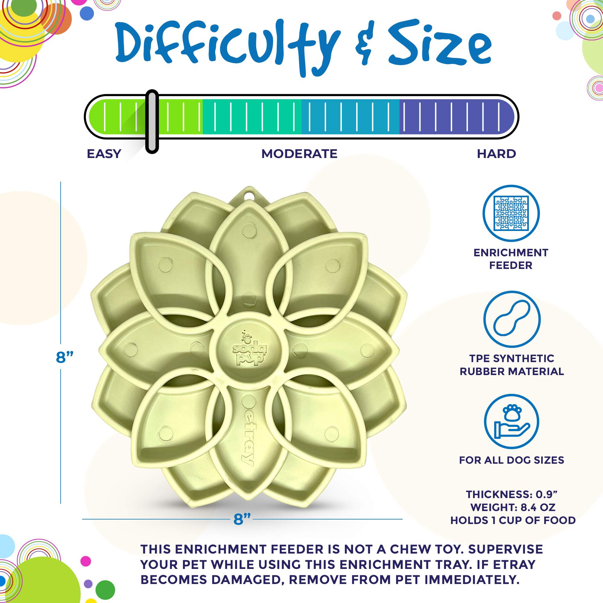 Mandala Softie eTray Shallow Slow Feeder Dog Bowl with Suction Cups | USA Made