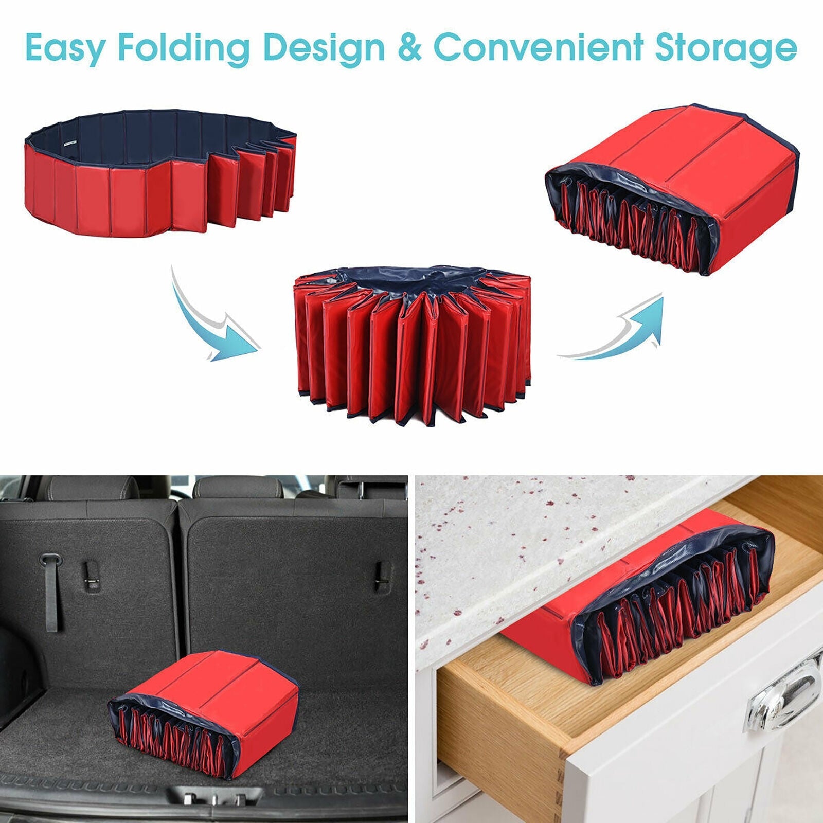 63 Inch Foldable Leakproof Dog Pet Pool Bathing Tub Kiddie Pool for Dogs Cats and Kids
