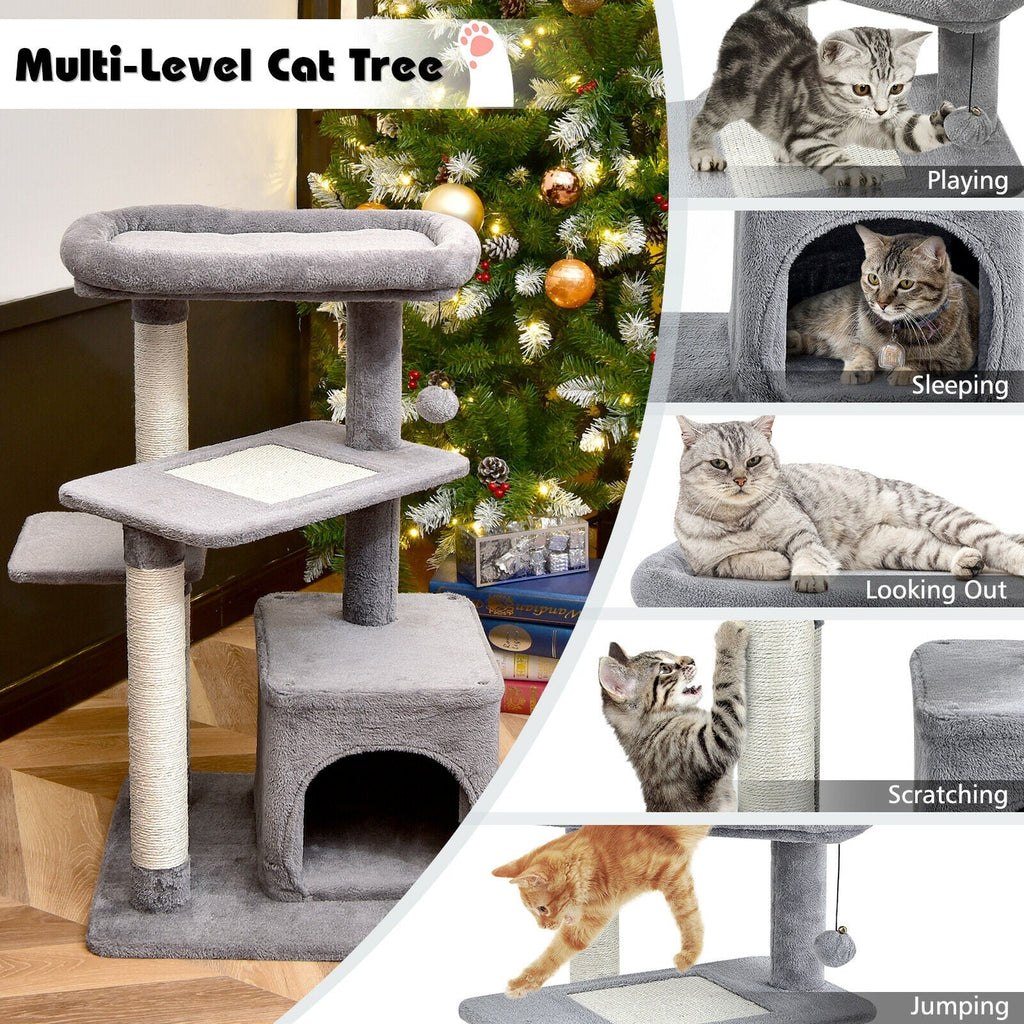 Cat Tree with Perch and Hanging Ball for Indoor Activity Play and Rest