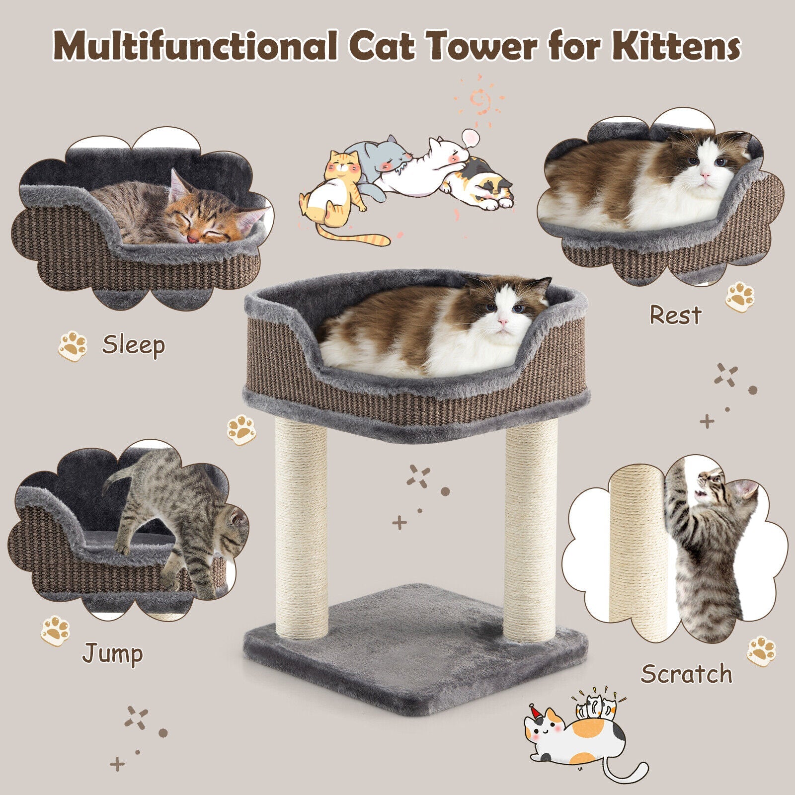 Multi-Level Cat Climbing Tree with Scratching Posts and Large Plush Perch