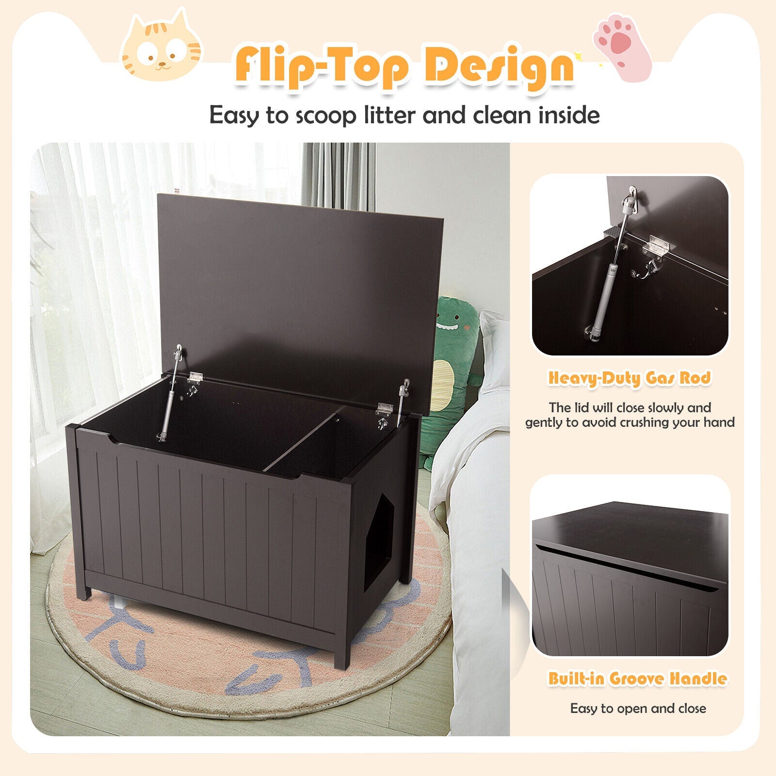 Wooden Cat Litter Box Enclosure with Top Opening Side Table Furniture
