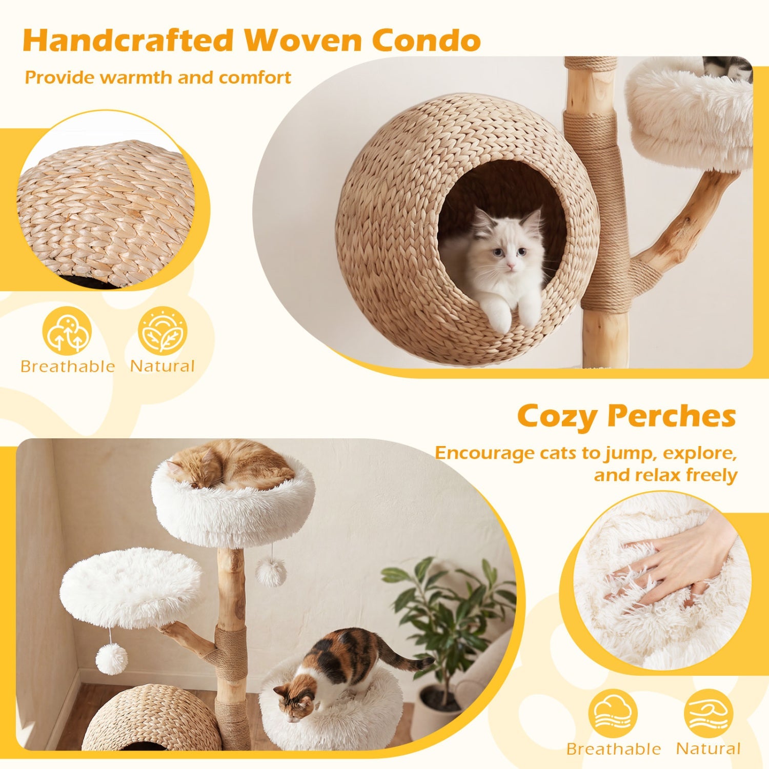 5-Tier Wooden Cat Tree with Woven Condo Plush Perches Jute Posts & Balls