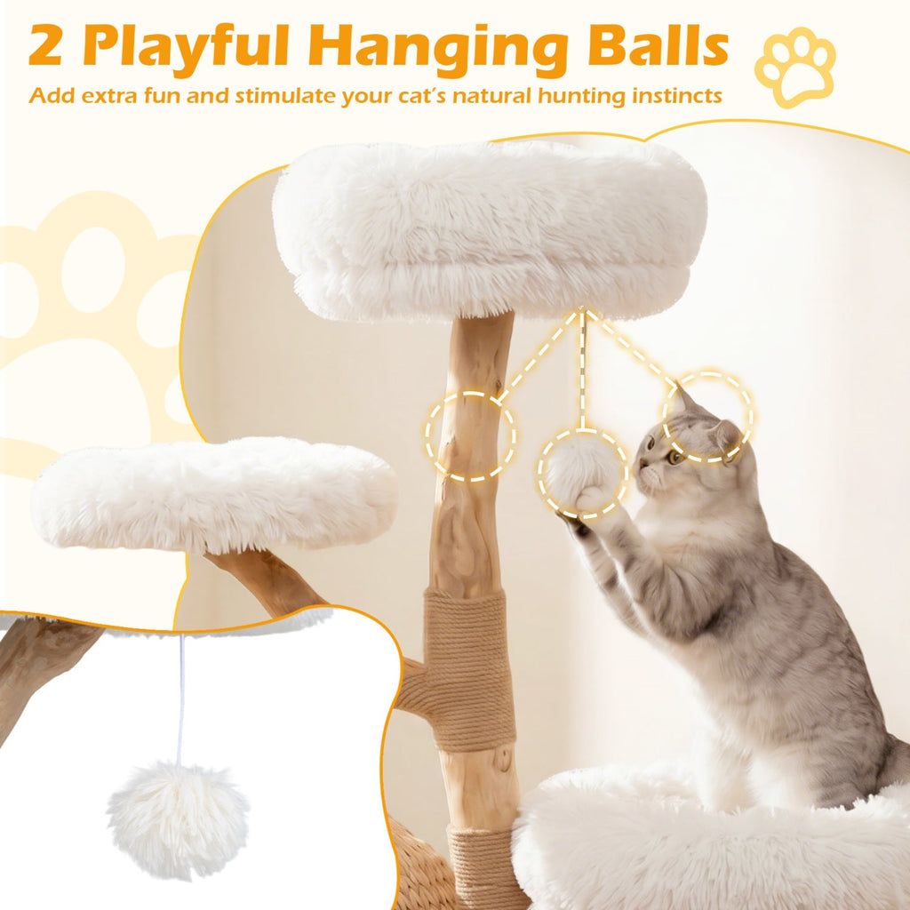 5-Tier Wooden Cat Tree with Woven Condo Plush Perches Jute Posts & Balls