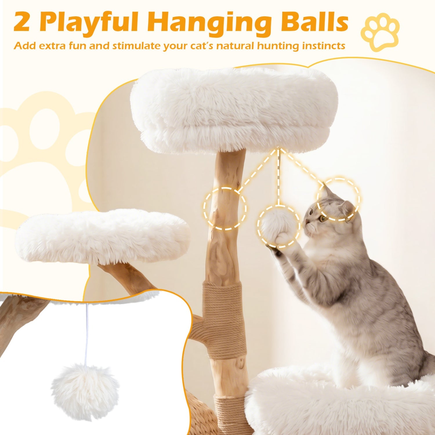 5-Tier Wooden Cat Tree with Woven Condo Plush Perches Jute Posts & Balls