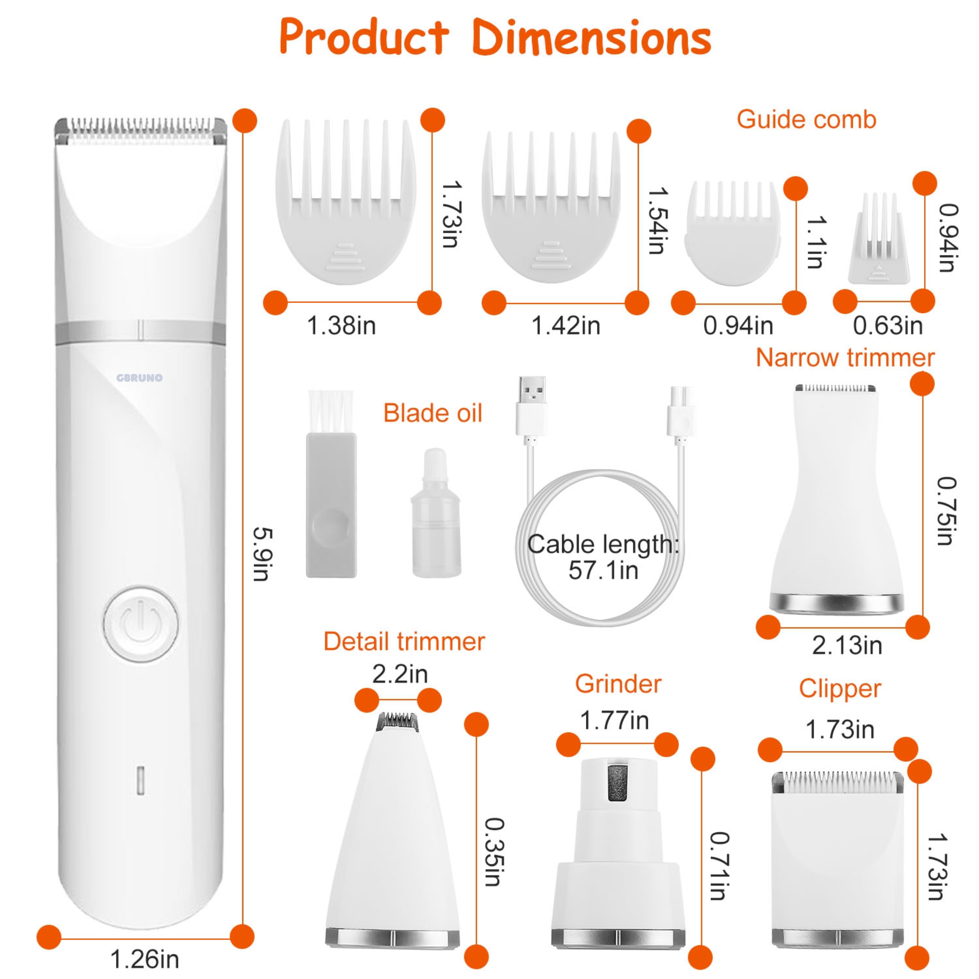 GBruno 4 In 1 Electric Pet Dog Cat Grooming Kit