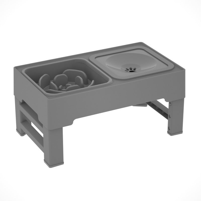 Dog Double Bowls Stainless Stand Adjustable Height Pets Feeding Dish Bowl Big Dog Elevated Food Water Feeders For Dogs Pet Products Grey 1PC