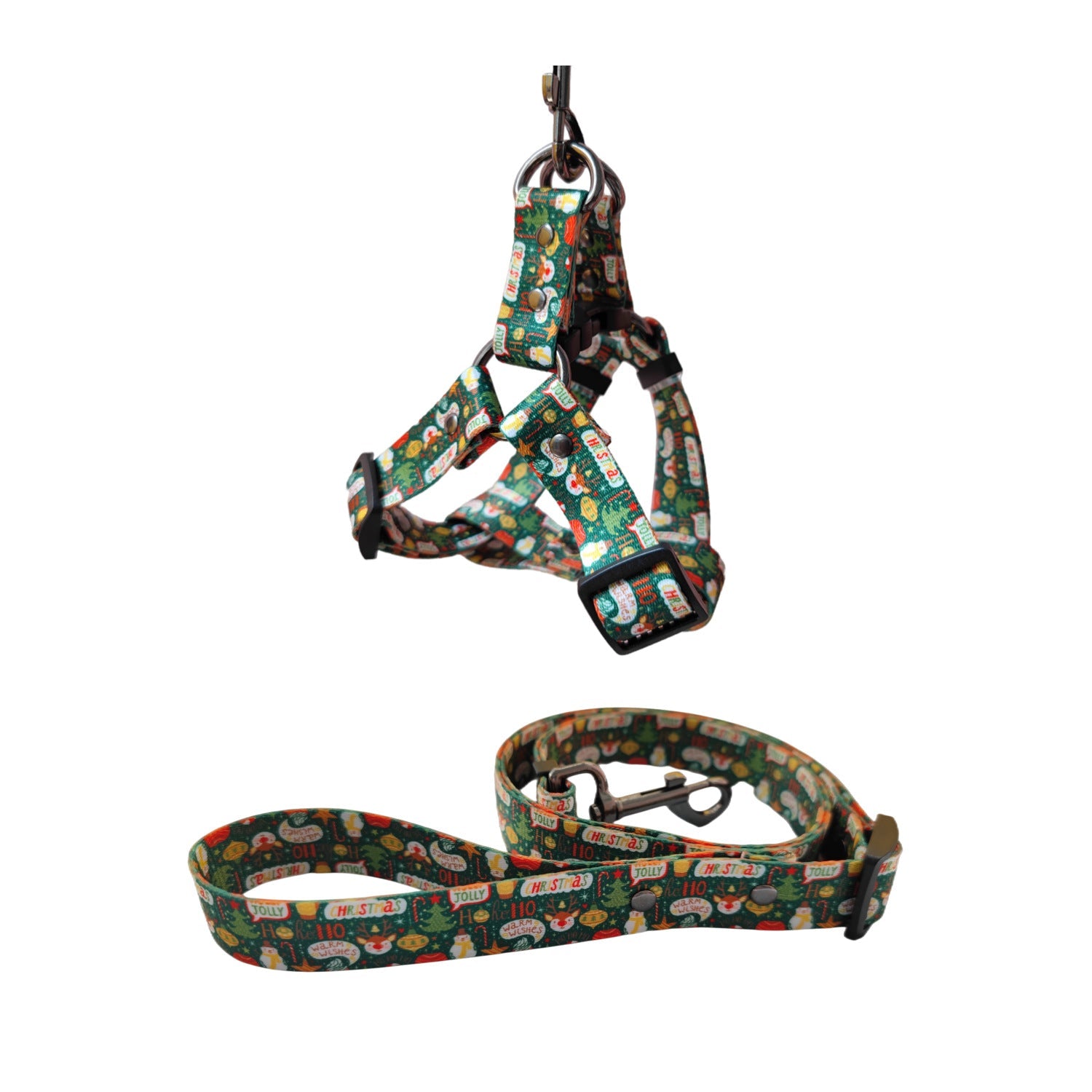 Christmas Dog Harness & Leash Set – Festive Print | Red & Green | S–XL Green 3 Style