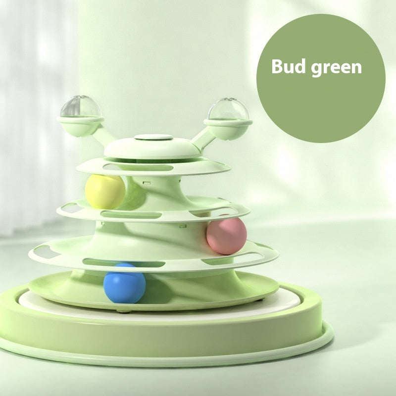 4 Levels Cat Toy Tower Turntable Roller Balls Toys Interactive Intelligence Pets Toys Training Track Puzzle Funny Games Accessories Pet Products Bud Green