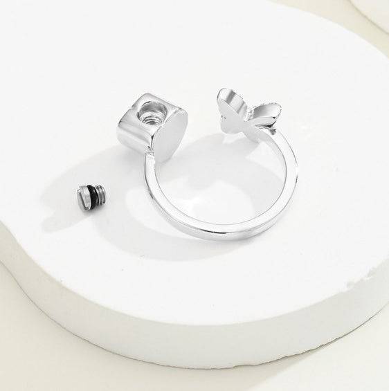 Silver Heart & Butterfly Ring Ashes Adjustable Sizes