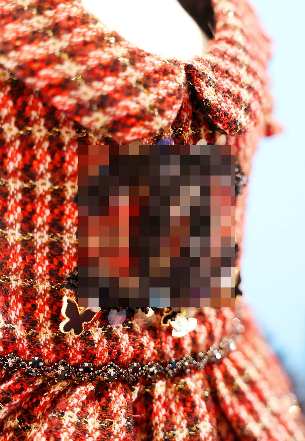 Red Tweed Pet Dress with Faux Fur Hem