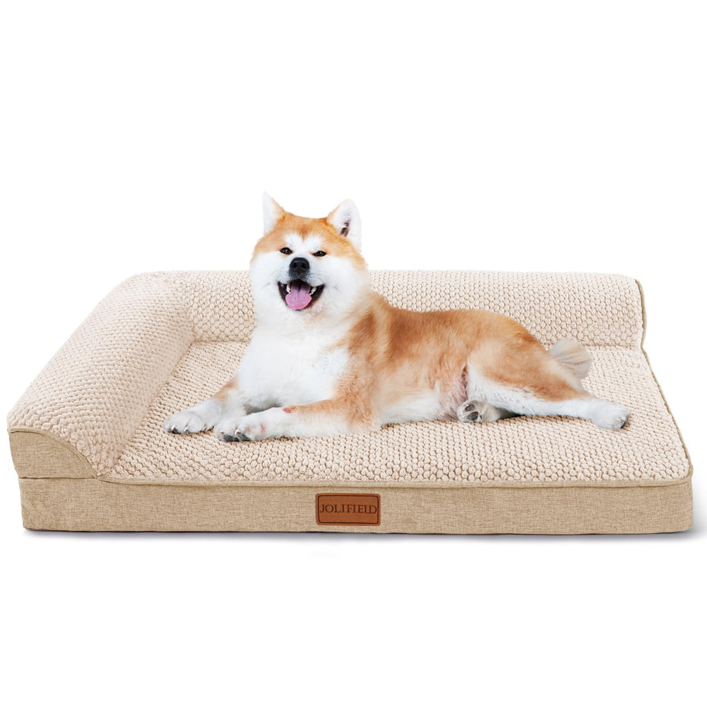 Jolifield Orthopedic Dog Bed for Medium Dogs 30X20 Waterproof L Shaped Medium Dog Sofa Pet Bed with Washable Removable Cover Non-Slip Soft Warm Comfortable Pet Couch Sleep Mat Ivory Ivory M:30x20x3.5 IN