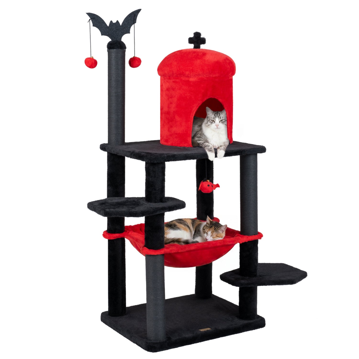60" Gothic Cat Tower with Plush Perch and Coffin Bed
