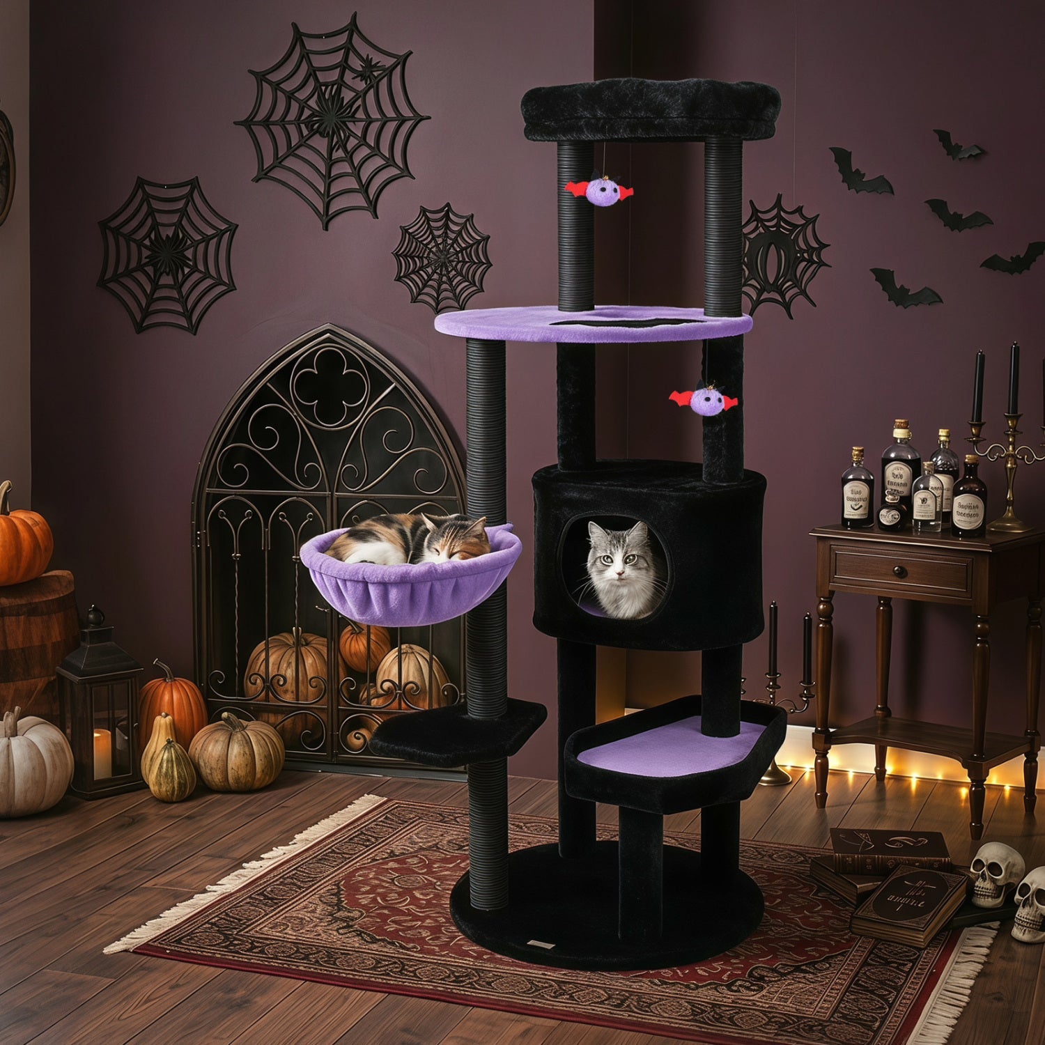 60" Gothic Cat Tower with Plush Perch and Hanging Toys Default Title