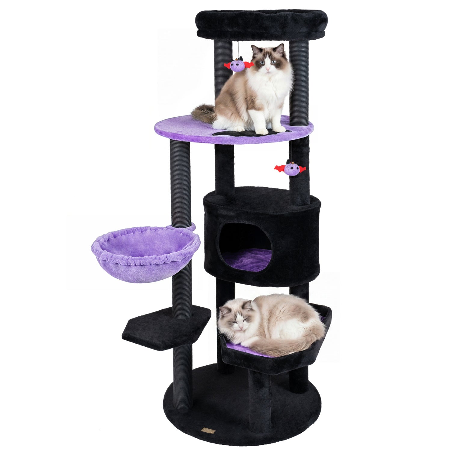 60" Gothic Cat Tower with Plush Perch and Hanging Toys