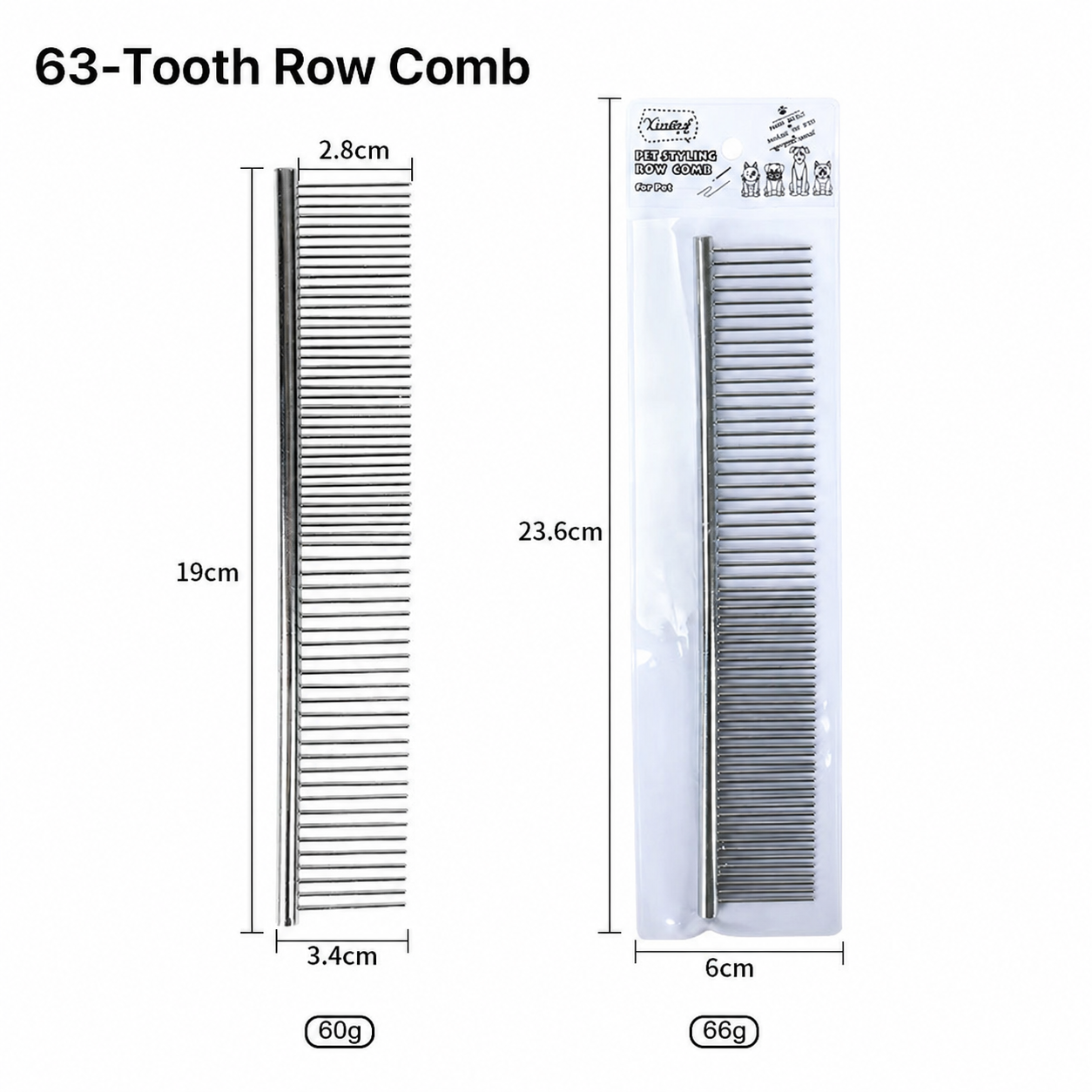 Stainless Steel Pet Row Comb for Dogs and Cats