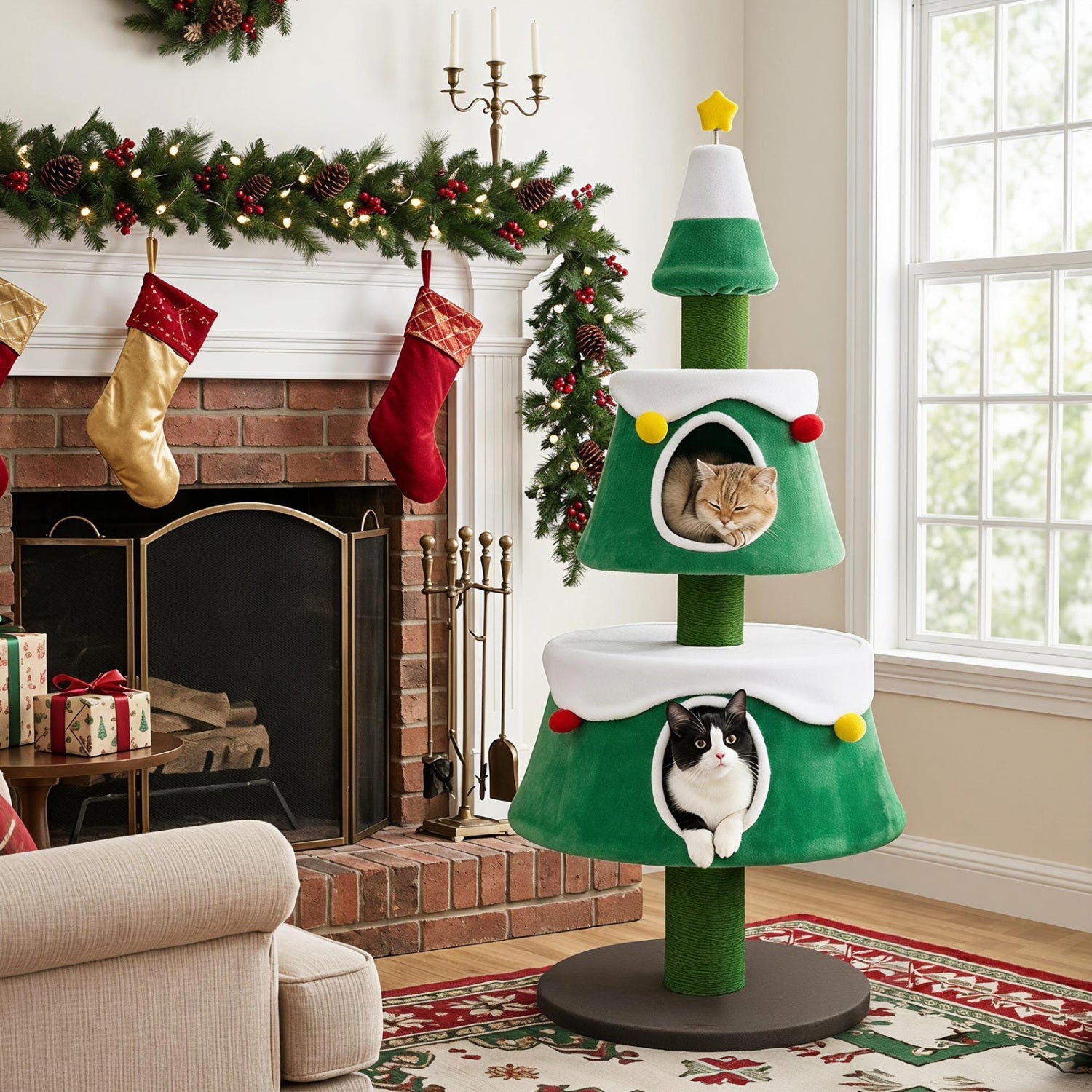61.5" Christmas Tree Cat Tower with 2 Condos & Scratching Posts