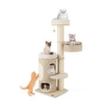 61 Inches Cat Tree for Indoor Cats with 2-stoery Condo and Top Perch-Natural Default Title
