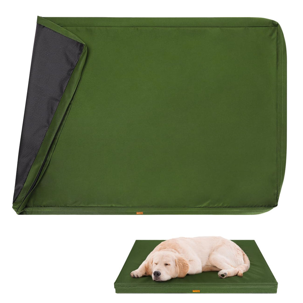 Tivray Waterproof Dog Bed Cover Replacement Dogs Beds Covers with 3-Sided Continuous and Smooth Zipper Washable Removable Pet Bed Mattress Protector Cover 36x27x3 inch - L Cover Only Army Green L