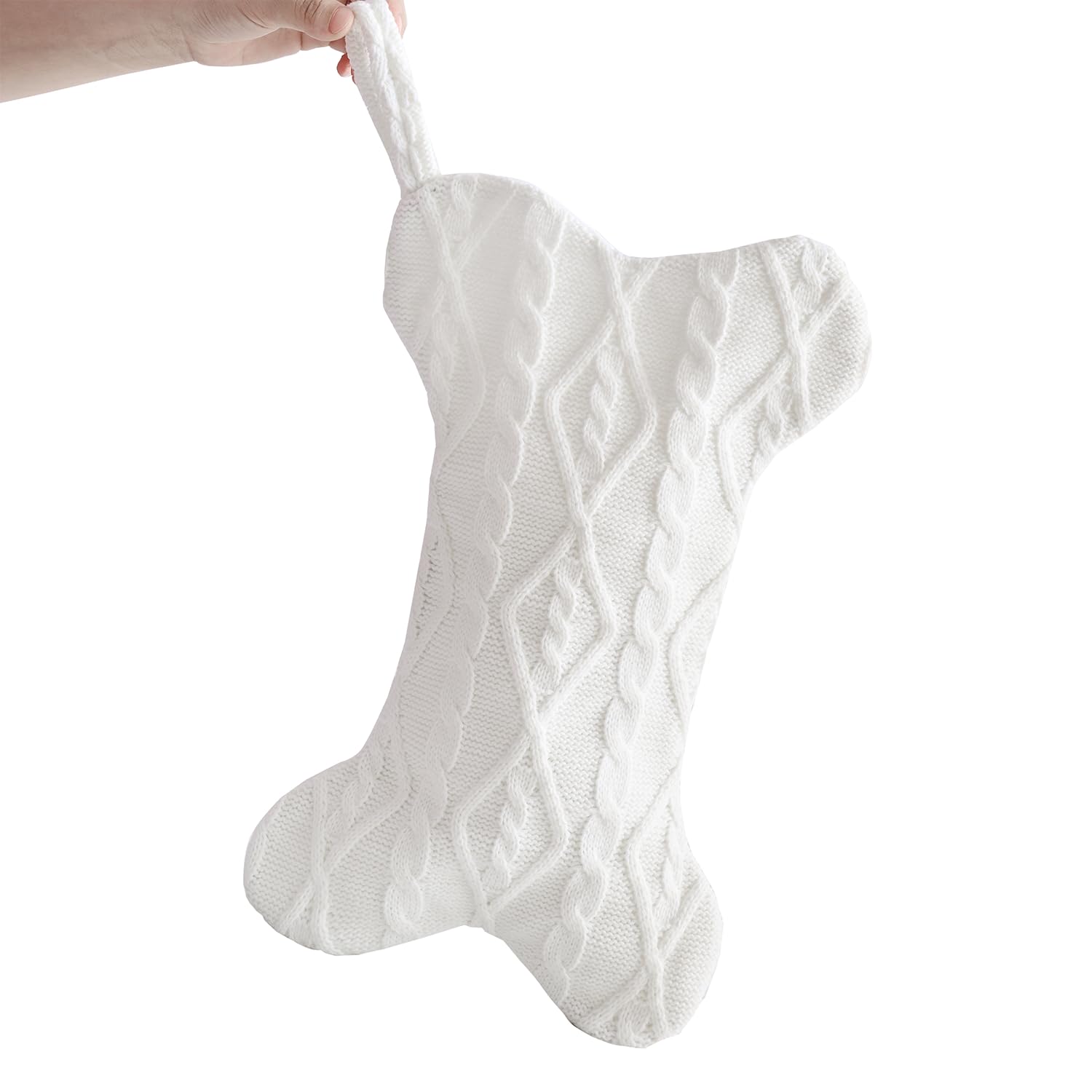 Mayler Yee Dog Christmas Stocking White Knit Bone Shape 16.7x9.6 Inch