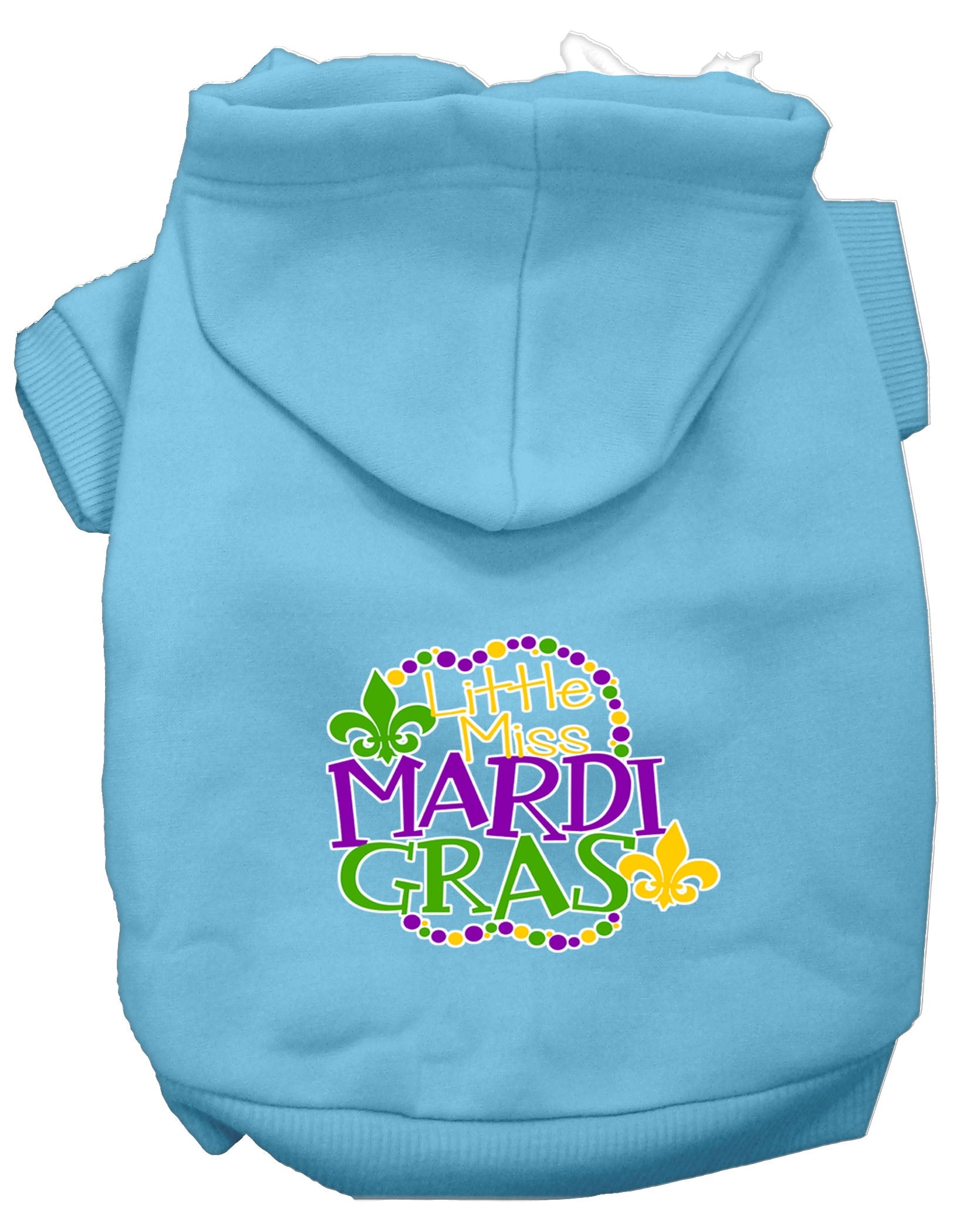 Pet Dog & Cat Hoodie Screen Printed, "Little Miss Mardi Gras" Baby Blue