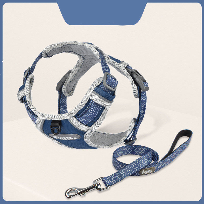Fashion Minimalist Dog Chest Harness & Leash Set – Nylon | XS–XL | 4 Colors Blue Strap and Leash