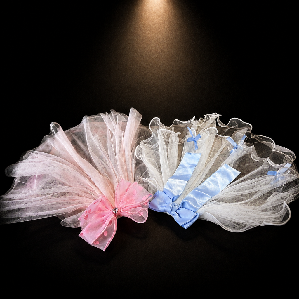Pink Blue Tulle Bow Pet Veil Hair Clip