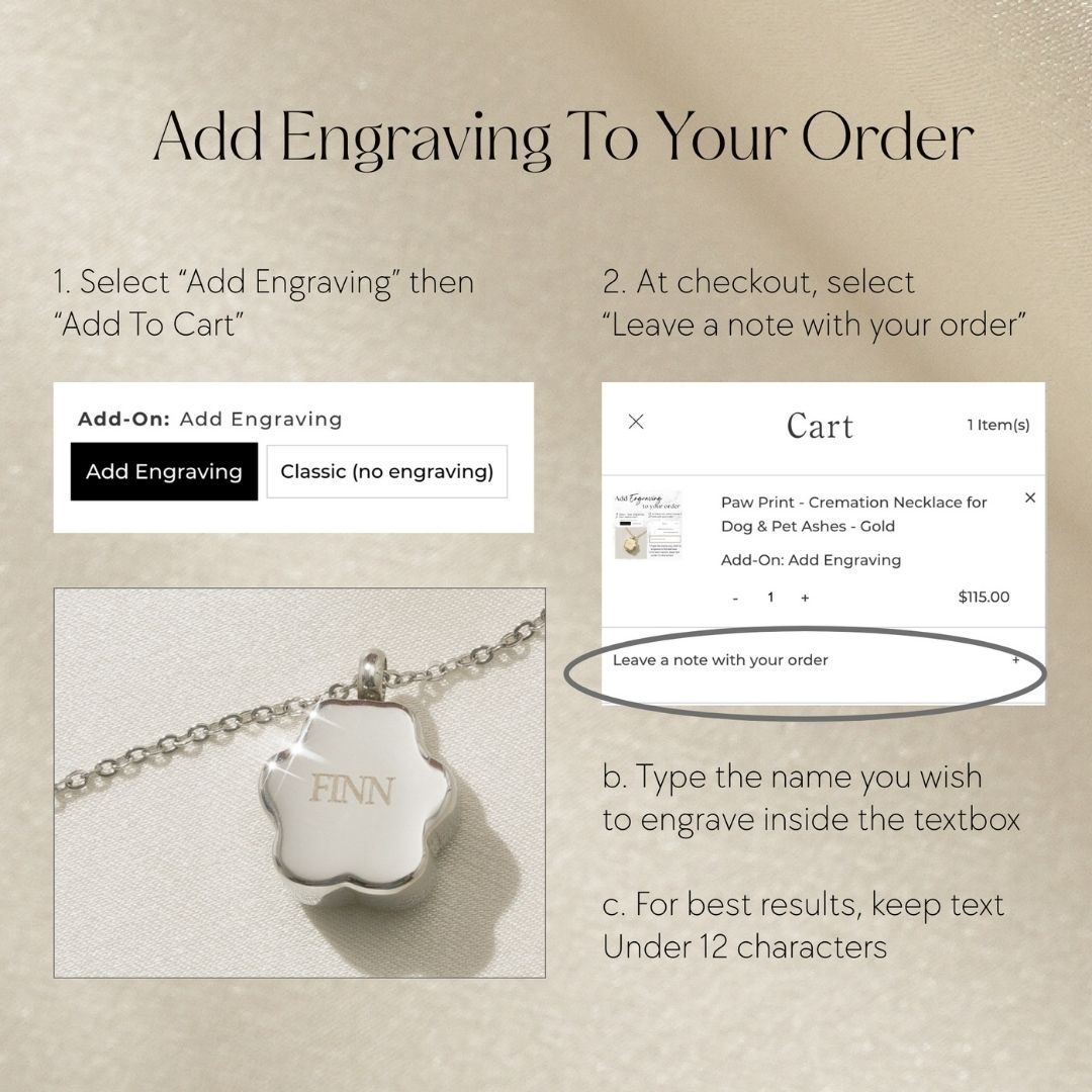 Paw Print - Cremation Necklace for Dog & Pet Ashes - Rose Gold With Engraving (+$20) Silver