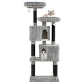 62 Inch Tall Cat Tower with Scratching Posts and Soft Flannel Covering-Light Gray Default Title