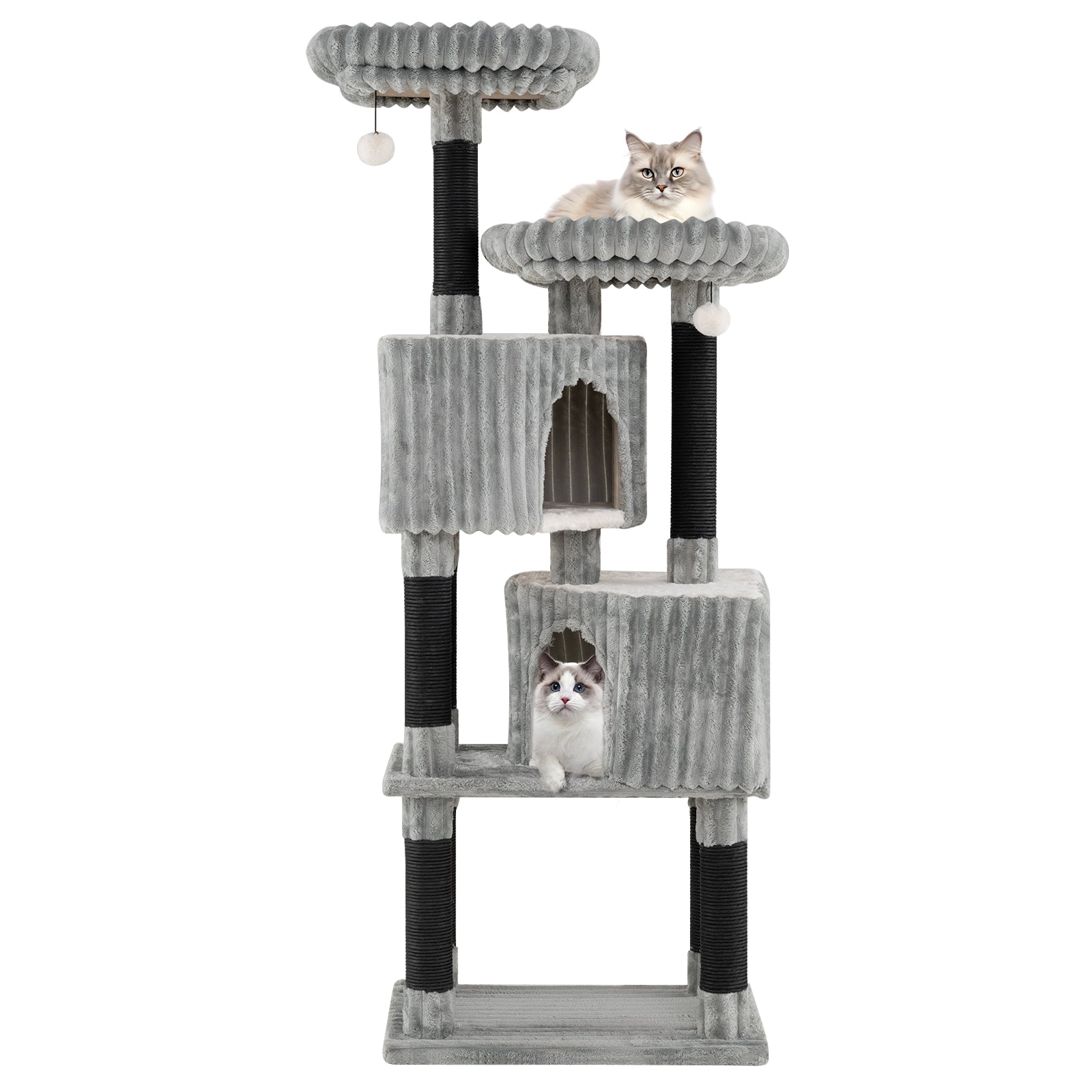 62 Inch Tall Cat Tower with Scratching Posts and Soft Flannel Covering-Light Gray Default Title