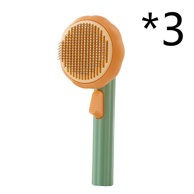 New Pet Cat Brush Hot Selling Hand-held Steel Wire Self-cleaning Comb Looper For Hair Removal 3pcs Pumpkin color