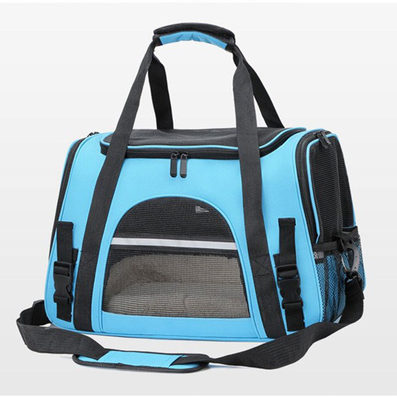 Foldable & Expandable Pet Carrier Bag - Mesh Breathable Cat/Dog Travel Bag, Convertible Crossbody Handbag for Small Pets Light Blue