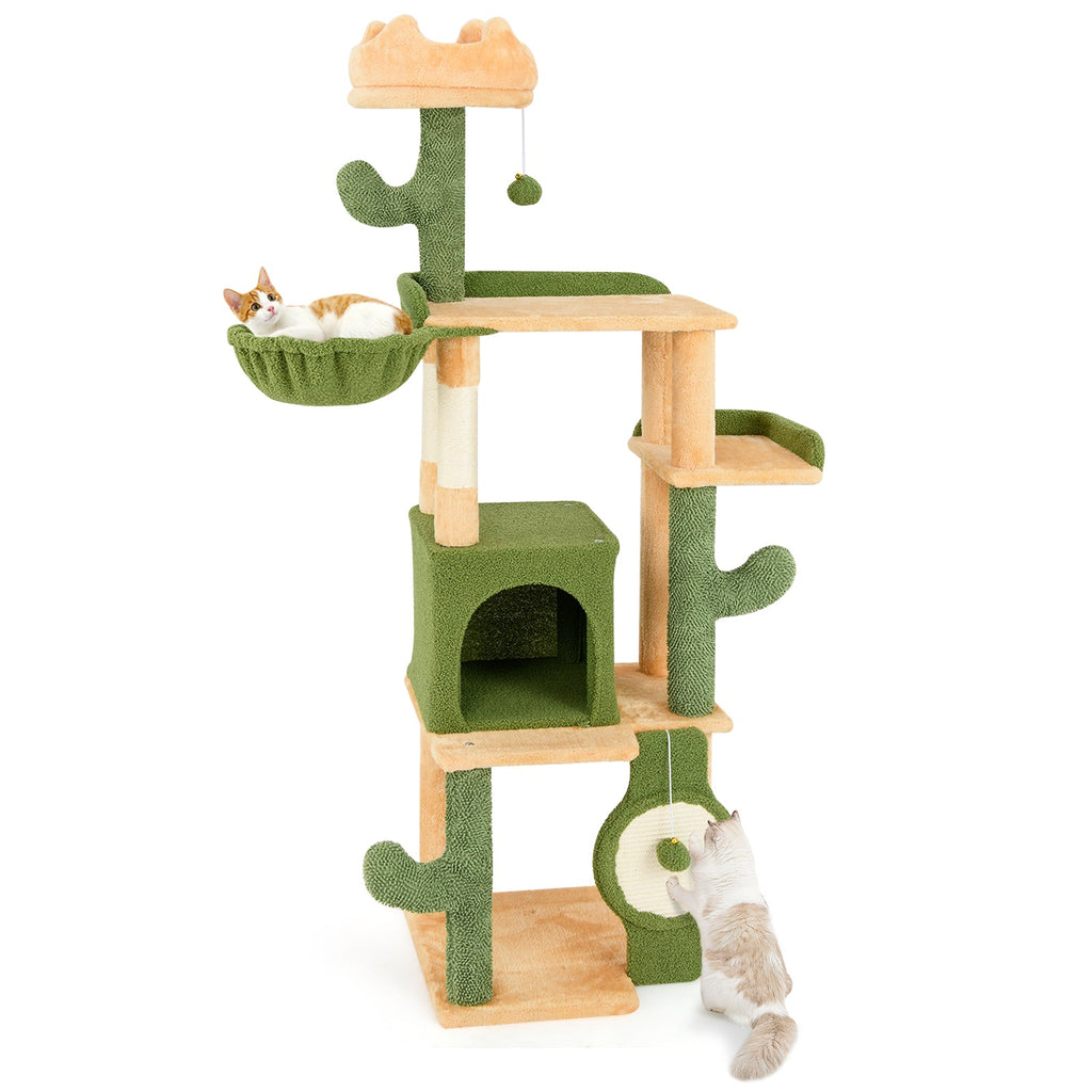 63 Inch Cactus Cat Tree with Sisal Scratching Posts and Board for Indoor Cats Default Title