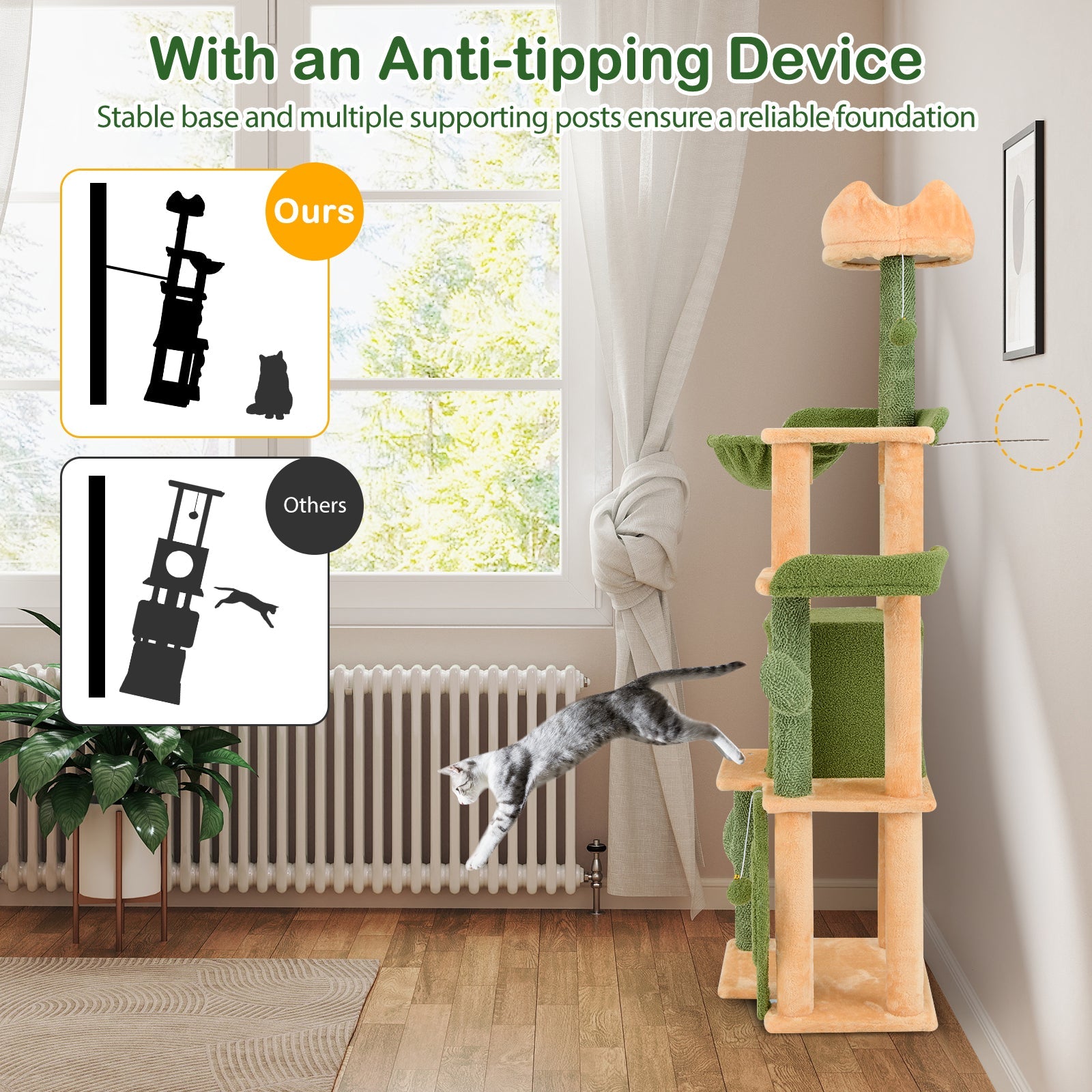 63 Inch Cactus Cat Tree with Sisal Scratching Posts and Board for Indoor Cats