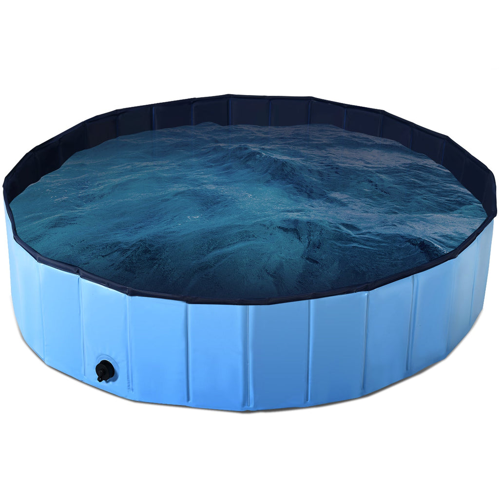 63 Inch Foldable Leakproof Dog Pet Pool Bathing Tub Kiddie Pool for Dogs Cats and Kids Blue