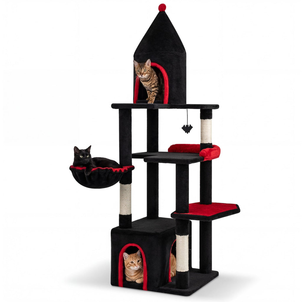 63 Inch Gothic Cat Tree with Condo and Top Cave for Large Cats 20+ LBS Default Title