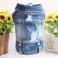 Pet Dog Cat Blue Denim Jeans Jacket Coat Vest 2 hole