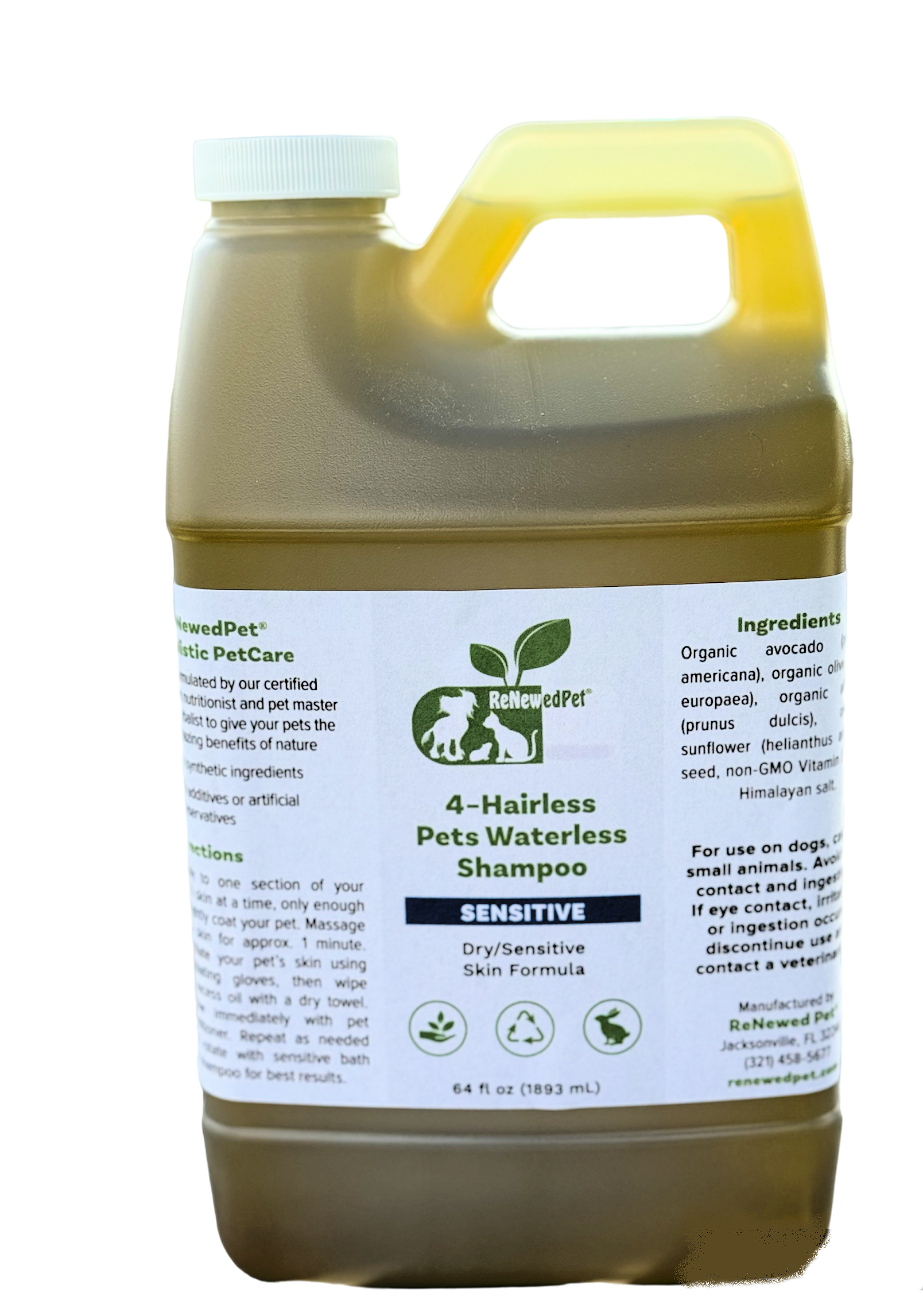 4-HAIRLESS PETS SENSITIVE WATERLESS SHAMPOO ECONOMY SIZE 64 OZ. - SAVE 30%