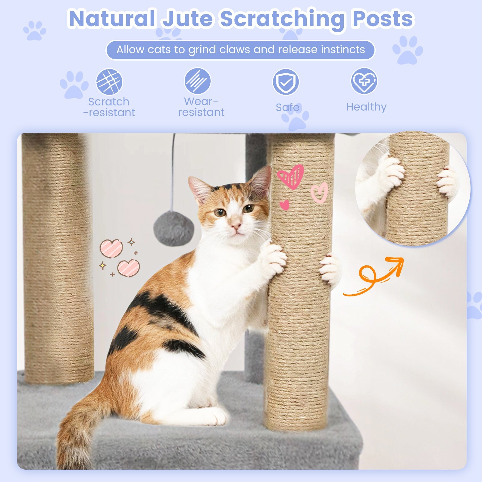 64 Inch Tall Cat Tree with 2 Large Condos and Jute Scratching Posts for Indoor Adult Cats