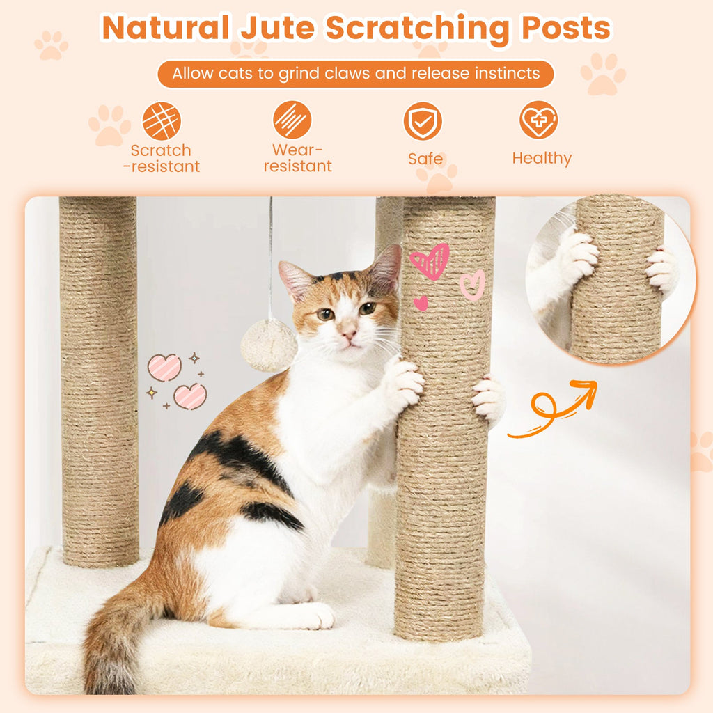 64 Inch Tall Cat Tree with 2 Large Condos and Jute Scratching Posts for Indoor Adult Cats