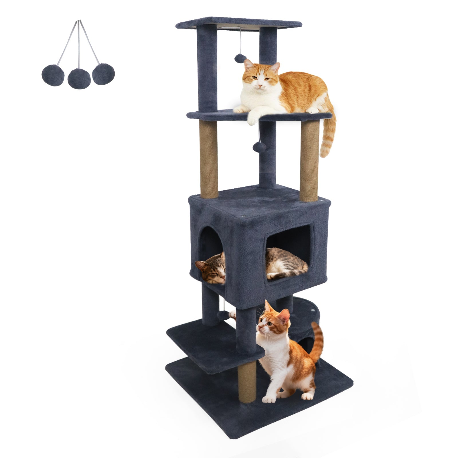 64 Inch Tall Cat Tree with 2 Large Condos and Jute Scratching Posts for Indoor Adult Cats Dark Gray