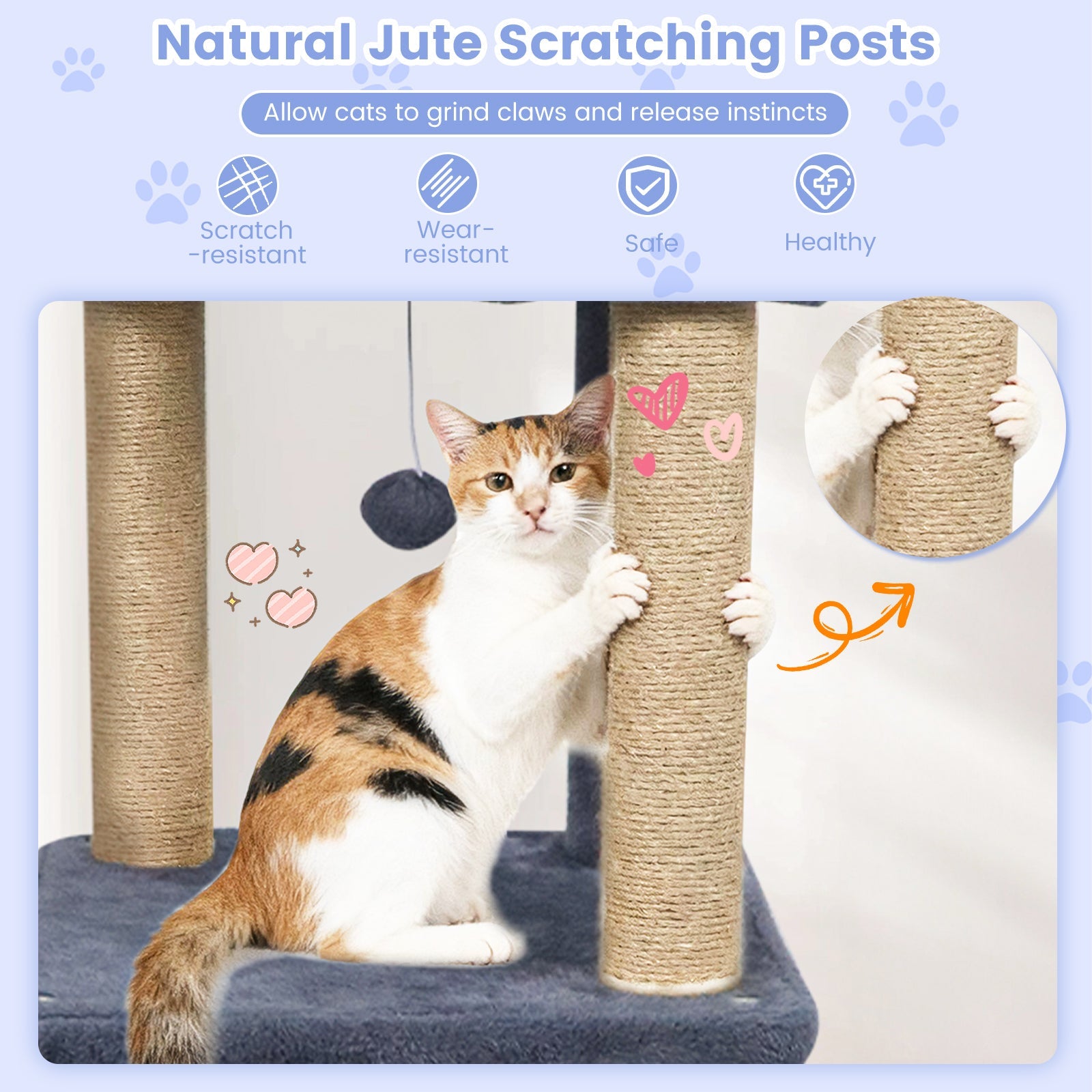 64 Inch Tall Cat Tree with 2 Large Condos and Jute Scratching Posts for Indoor Adult Cats