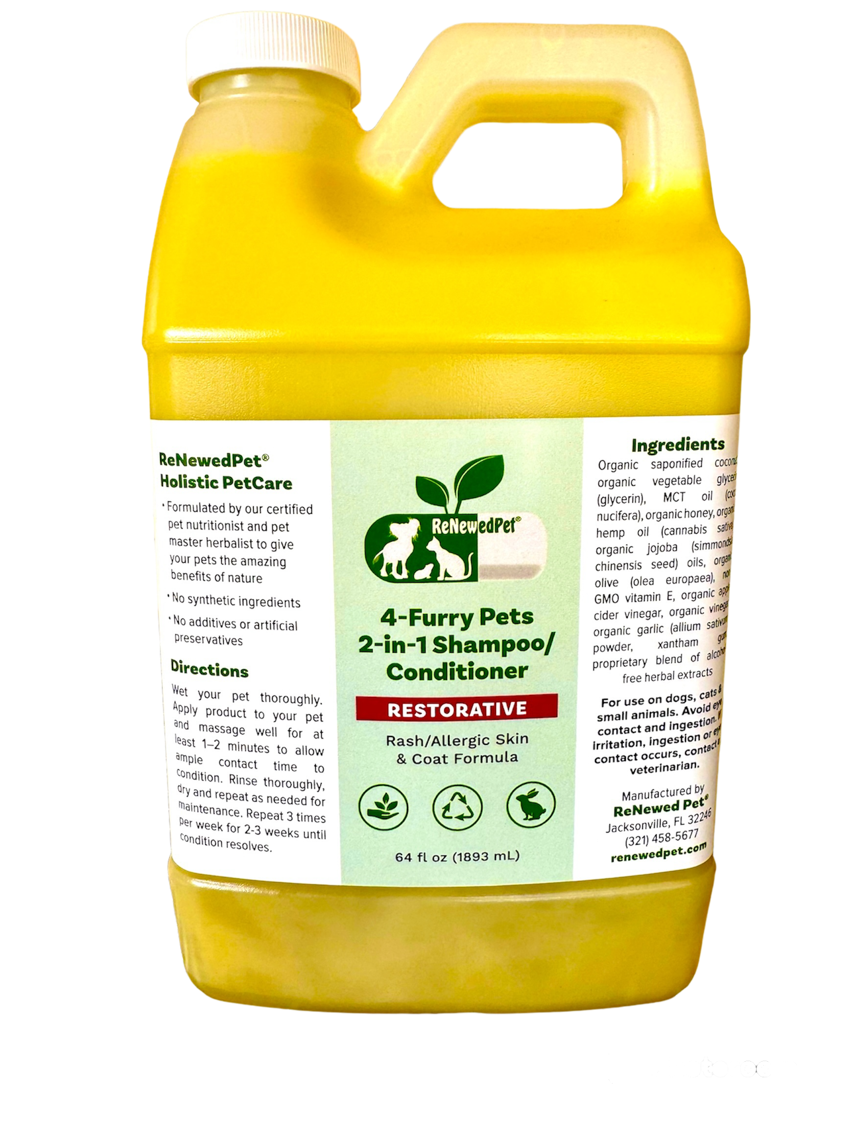 4-FURRY PETS 2-IN-1 * RESTORATIVE SHAMPOO & CONDITIONER ECONOMY 64 OZ. ($2.28 oz.)