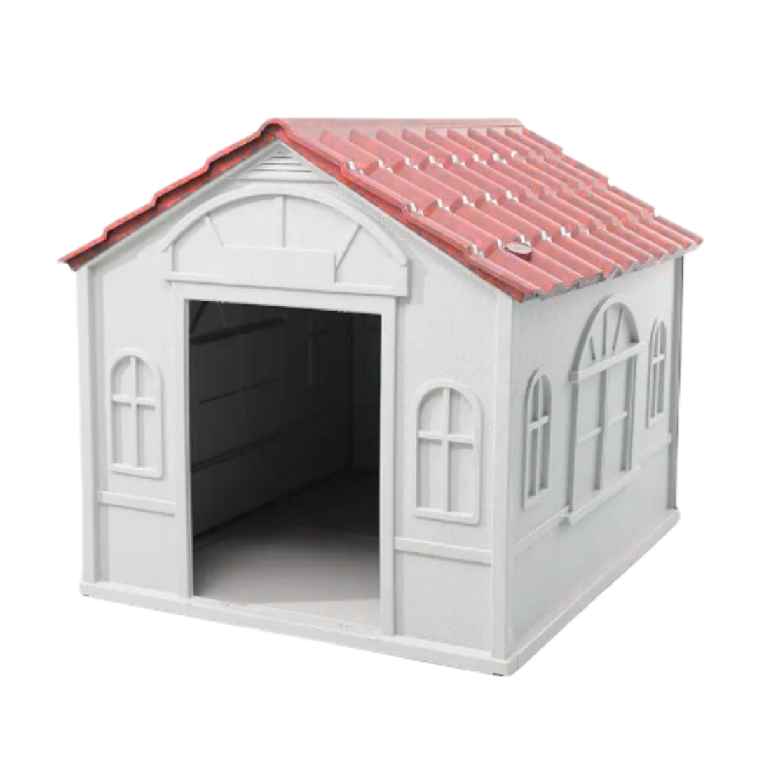 Large Outdoor Weatherproof Plastic Dog House with Red Tile Roof (1 unit)