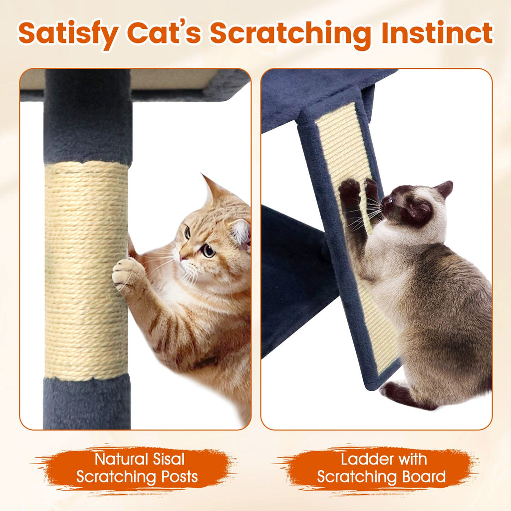 65 Inch Tall Multi-level Cat Tree with 3 Upholstered Perch and 2 Cat Condos