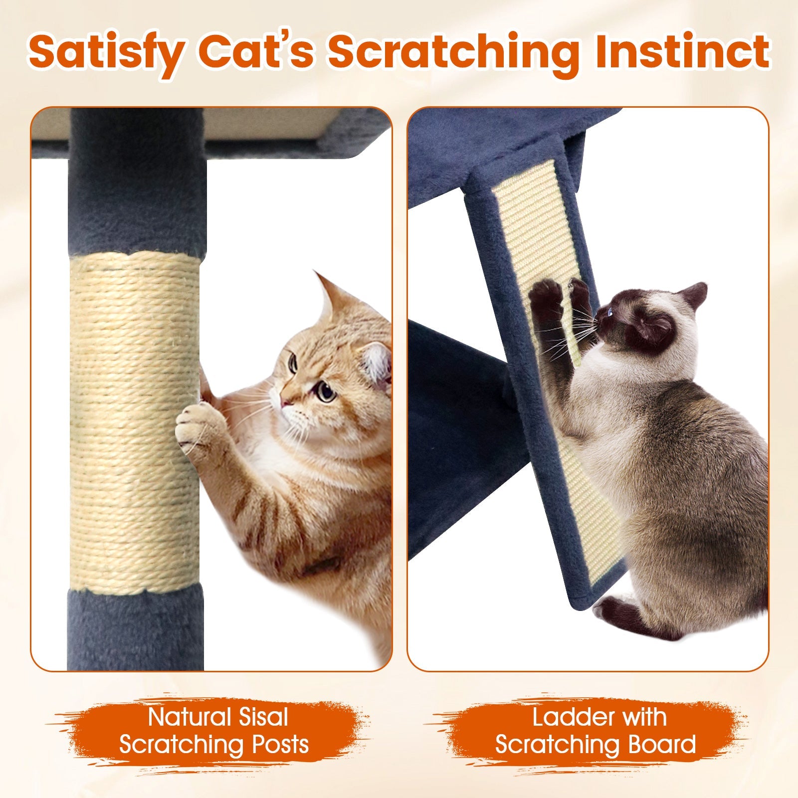 65 Inch Tall Multi-level Cat Tree with 3 Upholstered Perch and 2 Cat Condos