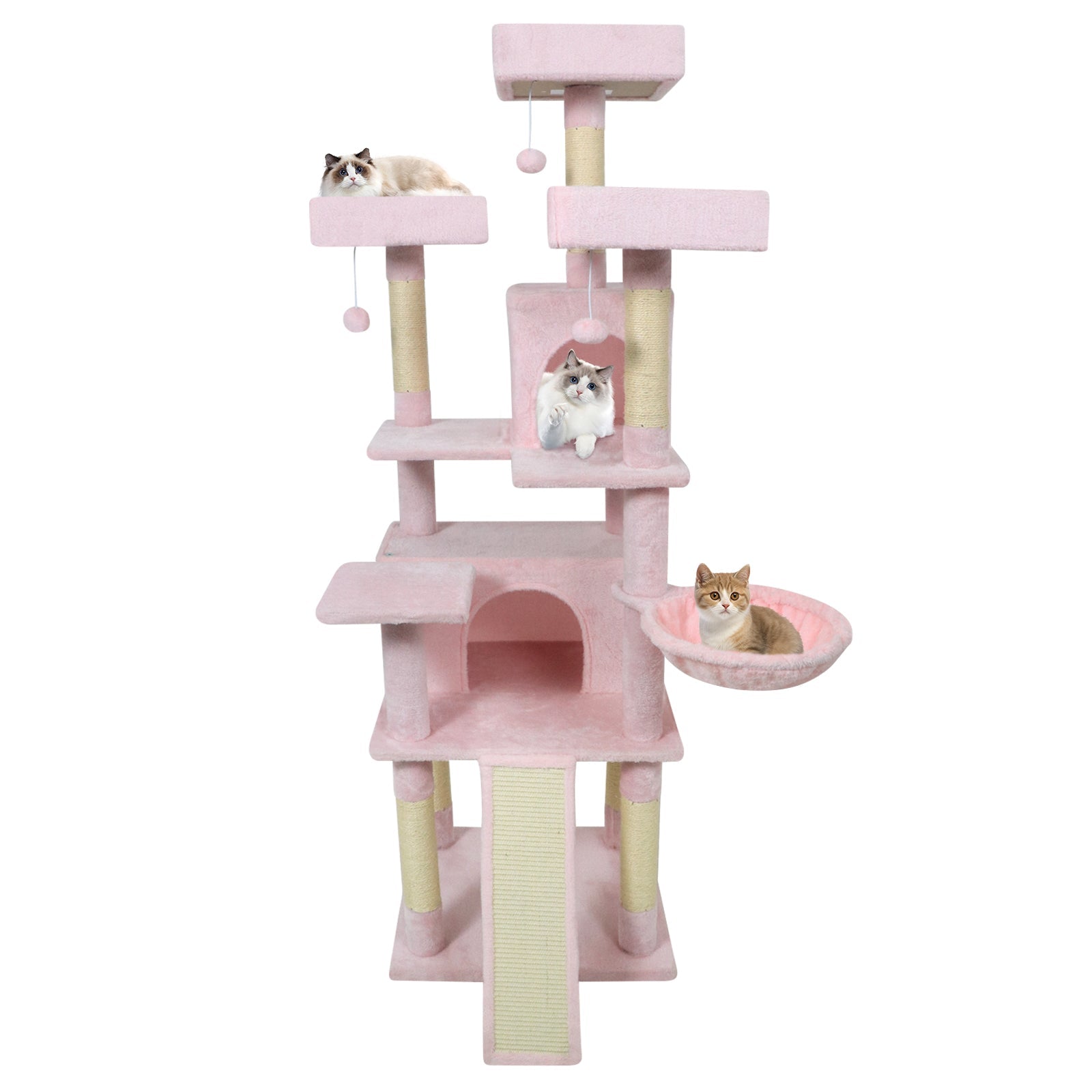 65 Inch Tall Multi-level Cat Tree with 3 Upholstered Perch and 2 Cat Condos