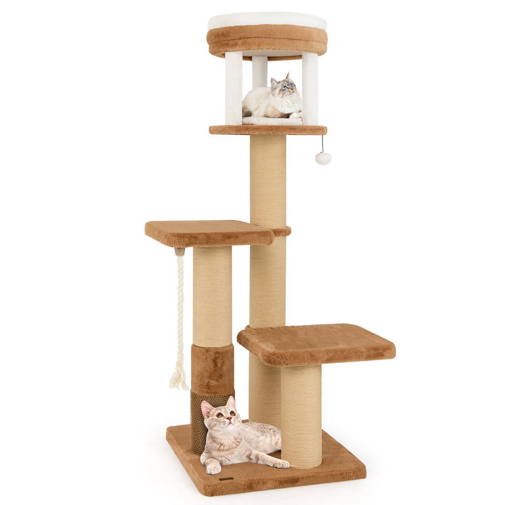 65 Inches Tall Cat Tree with Self-groomer and Removable Cat Bed-Coffee Default Title