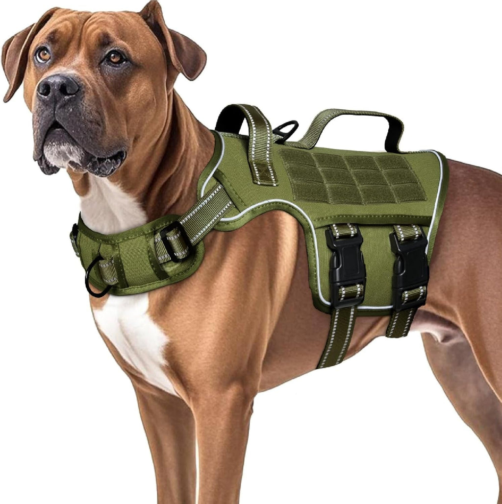 No Pull Tactical Dog Harness Heavy Duty Molle Vest for Medium to XLarge Dogs Green L(Neck:18-24",Chest:25-36"),45-80 Lbs