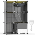 3-Tier Indoor Cat Cage with Litter Box, Hammock & Ladder, Detachable Metal Wire Cat Kennel Enclosure for 1–2 Kittens