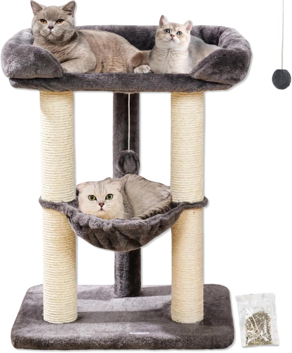 28-Inch Cat Tree for Large Cats | Window Perch, Hammock & Scratching Post Gray